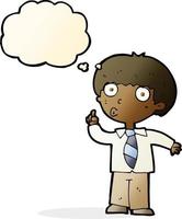 cartoon school boy with question with thought bubble vector