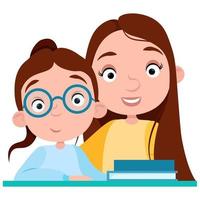 Little girl with her mom study vector