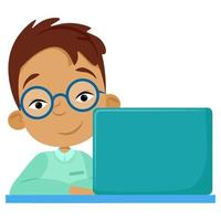 niño asiático estudia usando computadora vector