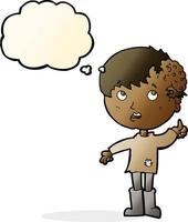 cartoon boy with growth on head with thought bubble vector