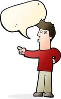 cartoon curious man pointing with speech bubble vector