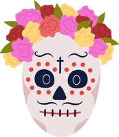 catrina calavera maquillaje cara de personaje vectorial de color semiplano vector