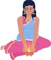 Young girl holding diwali candle semi flat color vector character