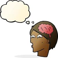 cartoon head with brain symbol with thought bubble vector