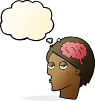 cartoon head with brain symbol with thought bubble vector