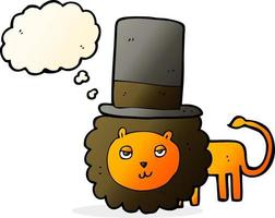 caricatura, león, en, sombrero de copa, con, burbuja del pensamiento vector