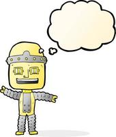 cartoon waving robot with thought bubble vector