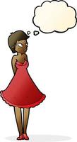 cartoon pretty woman in dress with thought bubble vector