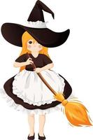 Cute witch with a broom and in a maid costume vector