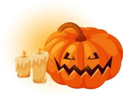 Scary pumpkin and halloween candles with glow isolated vector