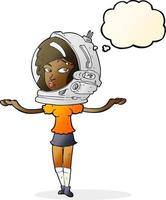 cartoon woman wearing space helmet with thought bubble vector