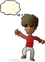 cartoon waving cool guy with thought bubble vector