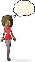 cartoon woman in short dress with thought bubble vector