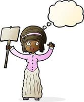 cartoon Victorian woman protesting with thought bubble vector