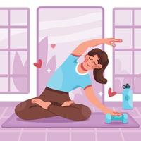 mujer haciendo yoga para relajarse vector