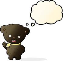 cartoon black bear waving with thought bubble vector