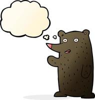 cartoon waving black bear with thought bubble vector