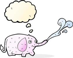 caricatura, divertido, pequeño, elefante, chorros, agua, con, pensamiento, burbuja vector