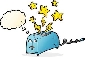 cartoon sparking toaster with thought bubble vector