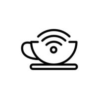 Coffee cup thin line icon with internet symbol. vector