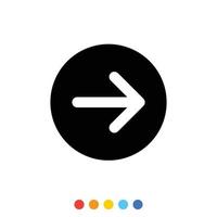 White right way arrow in Black circle shape, icon, Vector, Illustration. vector