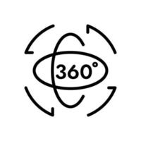 Icono, vector e ilustración de contorno de 360 grados y rotación.