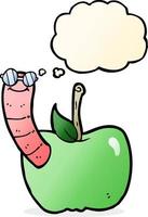 cartoon apple with worm with thought bubble vector