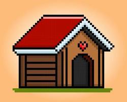 8 bit pixel house for dogs. barkitecture for game assets and cross stitches in vector illustrations.