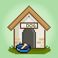 8 bit pixel house for dogs. barkitecture for game assets and cross stitches in vector illustrations.