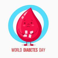 Diabetes square icon - sugar cube dissolving inside blood drop, high glucose level sign. vector