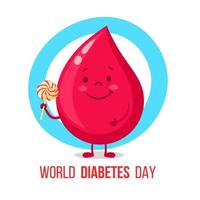 Diabetes square icon - sugar cube dissolving inside blood drop, high glucose level sign. vector