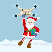 Santa Claus sending gift with drone vector