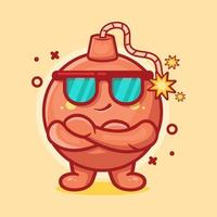 cute round bomb character mascot with cool expression isolated cartoon in flat style design vector