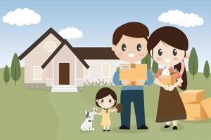 happy family with pet dog moving to new home vector