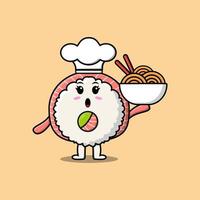 cartoon Rice sushi rolls sashimi chef character vector