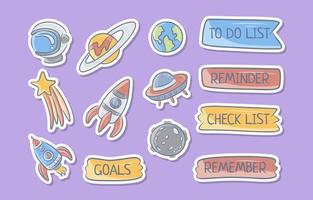 Space Hand Drawn Sticker Journal Template vector