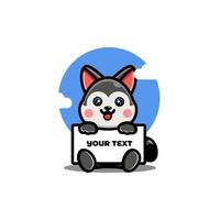 Cute husky holding a blank text board vector