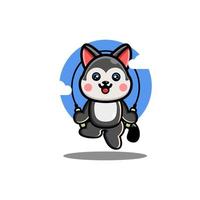 Happy cute husky play jump rope vector