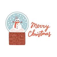 Merry Christmas snow globe lettering flat design isolated vector illustration