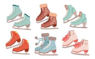 patines de patinaje artístico conjunto de diseño plano aislado en la ilustración de vector blanco