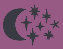 Moon with stars. Design elements in black flat style. vector