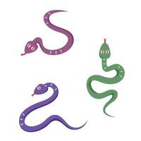 Set of different snakes. Halloween characters in cartoon style. vector