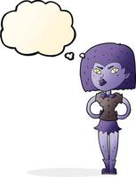 cartoon vampire girl with thought bubble vector