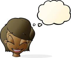 cartoon pretty female face with thought bubble vector