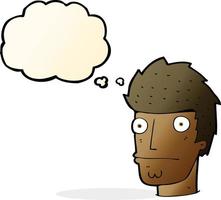 cartoon nervous man with thought bubble vector