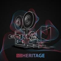 Line art of vintage camera with red blue lines for audio visual heritage day design vector