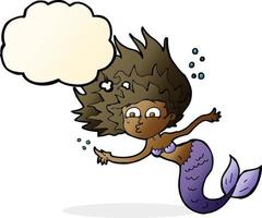 cartoon mermaid with thought bubble vector