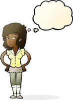 cartoon pretty woman with hands on hips with thought bubble vector