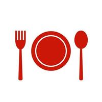 Red Restaurant icon fork, dish and spoon. vector