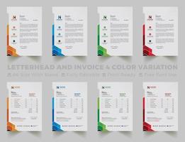 Multipurpose corporate businesses letterhead and invoice template with a4 size. creative corporate modern letterhead and invoice design template set with blue, green, red, and yellow colors vector